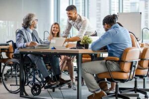 Commercial property solicitors have a meeting in a modern office